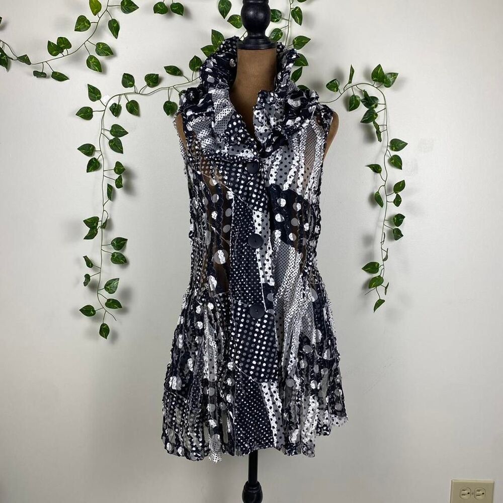 Damee inc. wire structure ruffle collar polka dot mini dress patchwork artsy
